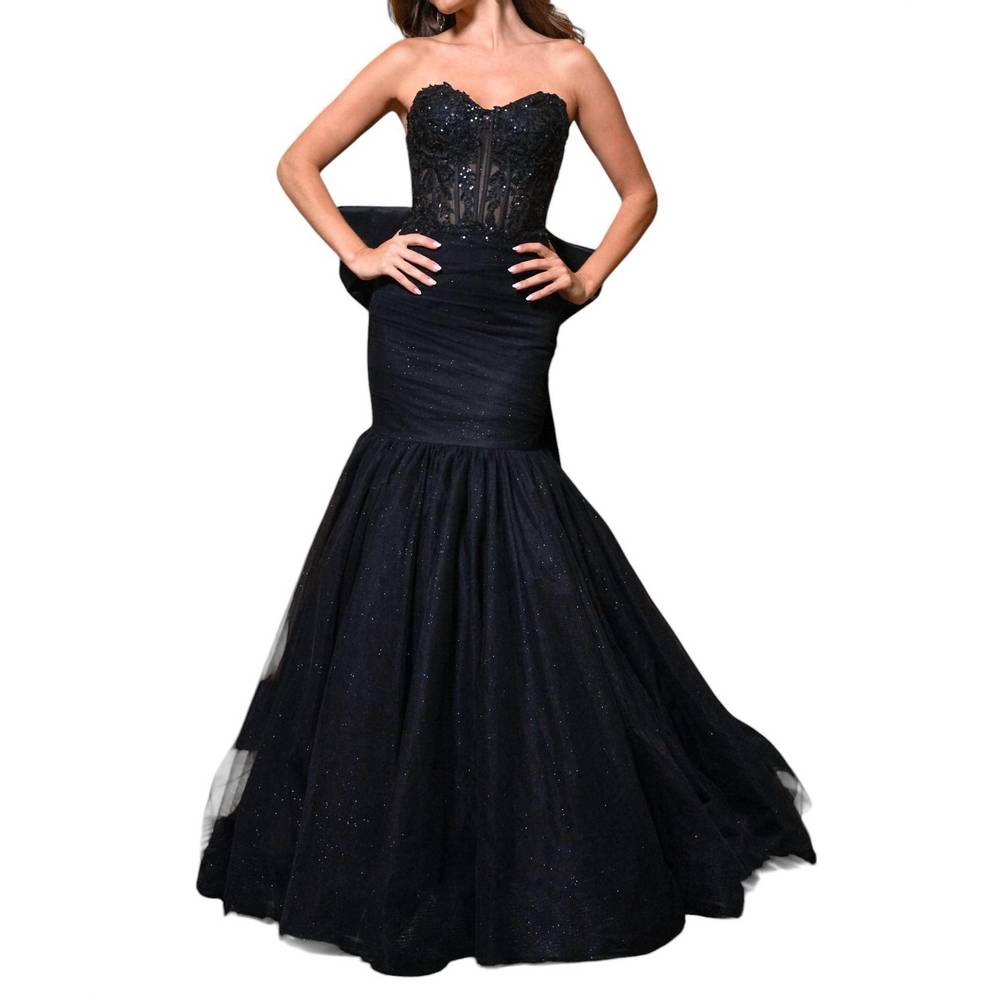 NEW RACHEL ALLAN structured bodice mermaid prom dress in black Sz 8